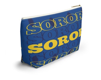 SGRho Inspired Rhoyal Blue and Gold Stacked Soror Accessory Pouch w T-bottom