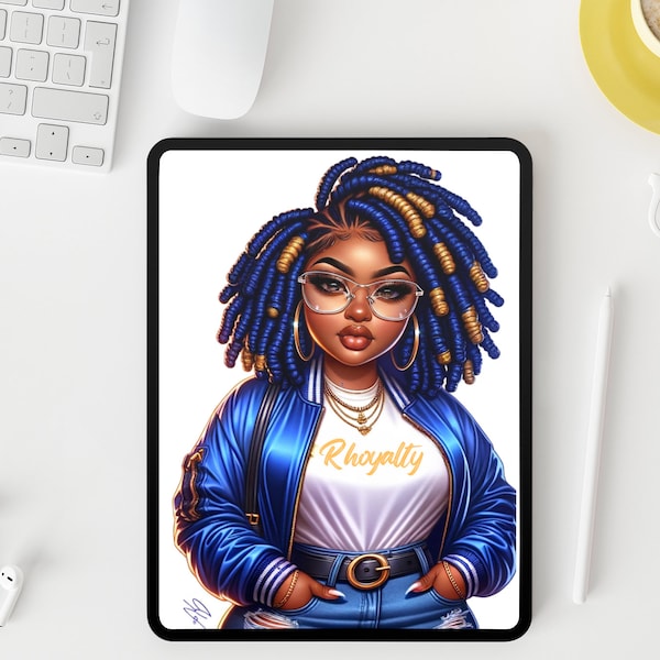 SGRho Inspired Rhoyalty Blue and Gold Girl PNG Design Sublimation - Spiral Planner Cover Notebook Cover - Printable Journal Instant Download