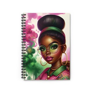 Pink and Green Spiral Notebook with Girl Illustration Spiral Notebook - Ruled Line