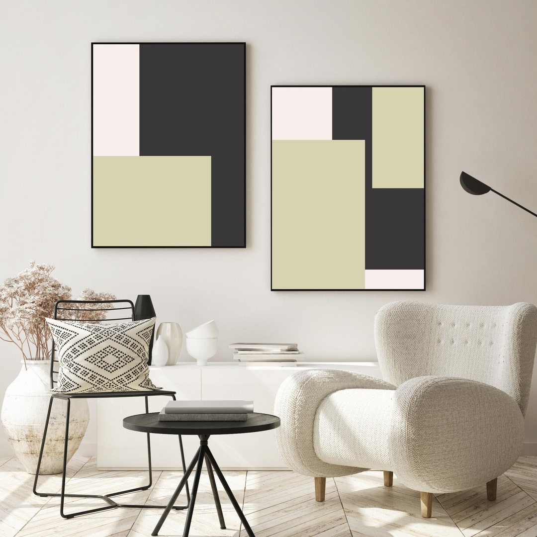 Modern Geometric Wall Art Set of 2, Neutral Geometric Shapes Art ...