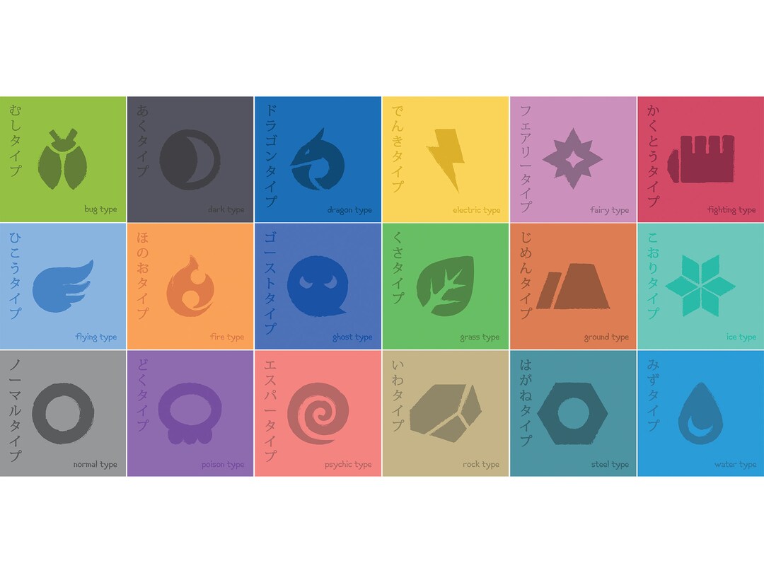 All 18 Pokemon Types With Japanese Original Names Digital Etsy