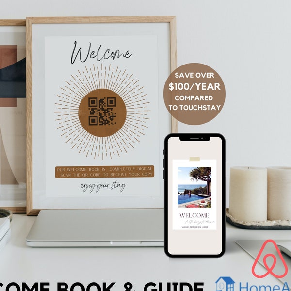 Boho QR Code Welcome Book, Digital Airbnb Welcome Book, Welcome Book Template, Welcome Book for Short Term Rental for Airbnb & Vrbo Digital