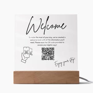 Digital Welcome Book QR Code Sign, QR Code to access Digital Airbnb Welcome Book, Vrbo Welcome Book, Custom QR Code Sign Display Plaque