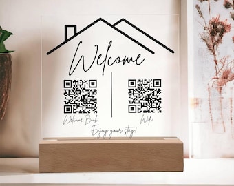 Acrylic Rental Welcome Sign: WiFi QR Code, House Shape