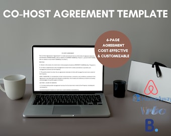 Modelo de contrato de co-anfitrião, personalizável, contrato de aluguel de curto prazo, gerenciamento de propriedade, download digital, PDF editável