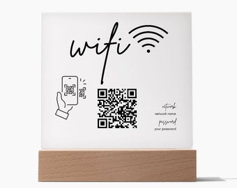 Wifi QR Code Acrylic Sign with Wood Base