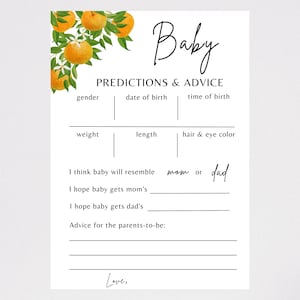 Cuties Theme Baby Shower, Predictions and Advice Game For Baby Shower, Gender Prediction, Printable PDF Document