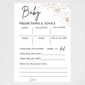 Brown Floral Theme Baby Shower, Predictions and Advice Game For Baby Shower, Gender Prediction, Printable PDF Document