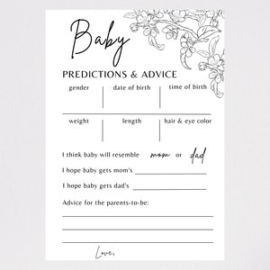 Babyparty-Spiel mit schwarzen Blumen: Voraussagen & Ratschläge (druckbare PDF)