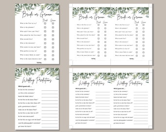 Greenery 2-Game Bundle for Bridal Shower, &#39;More Likely, Bride or Groom&#39; and &#39;Wedding Predictions&#39; Games, Printable PDF Document