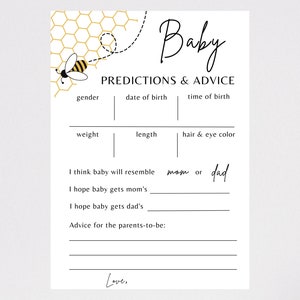 Bee Theme Baby Shower, Predictions and Advice Game For Baby Shower, Gender Prediction, Printable PDF Document