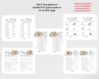 Safari Theme Baby Shower, 5 Game Baby Shower Bundle, Gender Prediction, Printable PDF Document