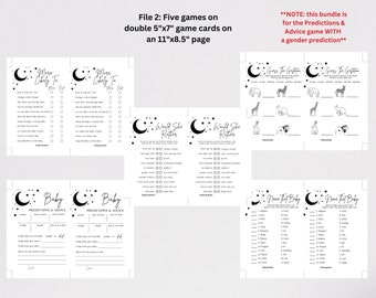 Moon & Stars Theme Baby Shower, 5 Game Baby Shower Bundle, Gender Prediction, Printable PDF Document