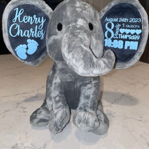 birth announcement elephant - keepsake elephant - baby keepsake - birth stat elephant - baby gift - personalized elephant - baby shower
