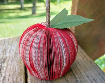 Handmade Book Art Apple Sculpture: Recycled Paper Gift