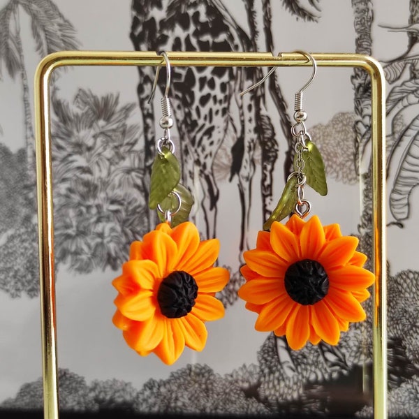 Flower sunflower earrings with stainless steel hooks