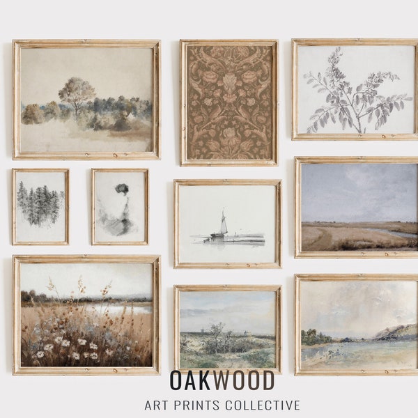 Neutral Muted Gallery Wall SET of 10 | Moody Home Decor | OakWood Art Prints | Digital PRINTABLE | Curated Fine Art | OWP111