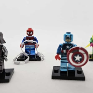 Chrome Superhero , Villain Minifigure Set – Spider-Man, Captain America, Vision & Darth Vader Collectible Figure