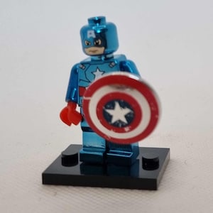Chrome Captain America Minifigure – Custom Superhero with Shield