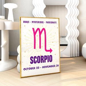 Scorpio Poster, Zodiac Sign Wall Art, Scorpio Wall Art Print, Scorpio Zodiac Gifts, Zodiac Wall Art Printable, Scorpio Astrology Print