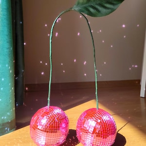Disco Cherry Decor | Funky Mirror Ball in Pink or Red | Retro Y2K Room Accent | Handmade Gift