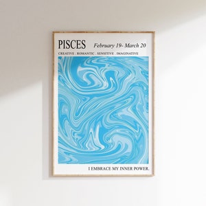 Impressão do zodíaco de peixes, personalidade do horóscopo, pôster de astrologia estética da moda, pôster de peixes, impressão de peixes do zodíaco, decoração de parede retrô