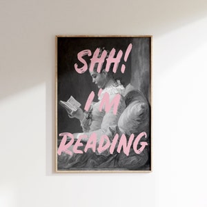 I&#39;m Reading Vintage Art Print: Pink Library Wall Decor