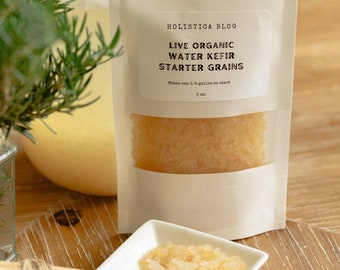 Live Water Kefir Grains, Fresh, Organic - 1/4, 1/3  or 1/8 cup -  Probiotic Rich Tibicos for Gut Health, Vegan & Gluten-Free