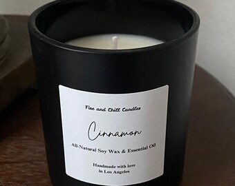 Cinnamon All-Natural Soy Candle: 100% Pure Essential Oil, Black Jar