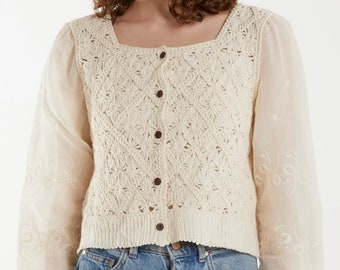 Crochet & embroidery detail cardigan