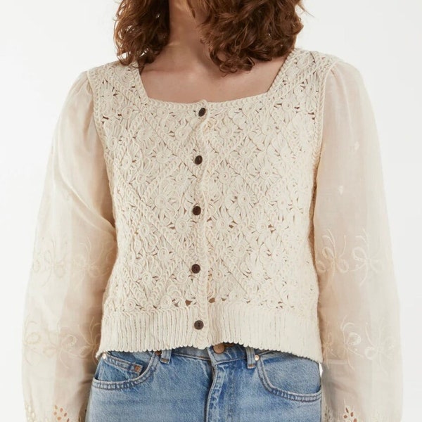 Crochet & embroidery detail cardigan
