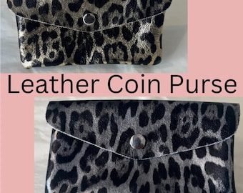 Leopard Print Coin Purse, Gold or Silver, Metallic, Genuine Leather, Zip, Coins, Ladies Purse, Made in Italy - UK Dispatch