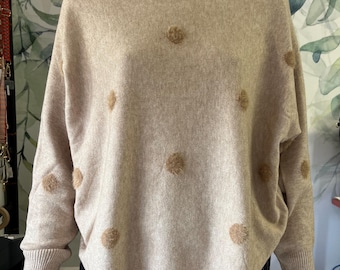 Spotty Scoop Neck Soft Knit Jumper - Beige
