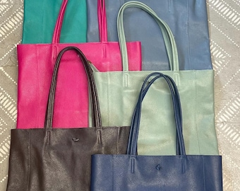 Genuine Leather Shoulder Bag – Made in Italy, Inner Zip Pocket, UK Dispatch – Navy, Mint, Teal, Pink, Brown, Blue