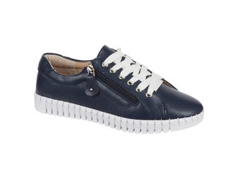 Genuine Leather Comfort Range Trainers - Navy Blue