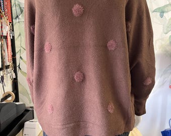 Spotty Scoop Neck Soft Knit Jumper - Mocha Brown