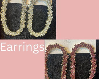 Fantasy Earrings, Ladies Ear Studs, Large Glitter Pink or Gold Stone. Oval Earrings. Brand New, UK Dispatch.