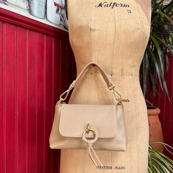 Genuine Leather Bag, Cross Body Bag, Ladies, Handbag, Italian Made, Real Leather, beige, Womens