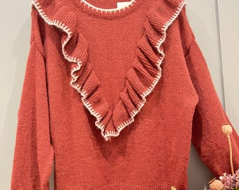 Coral  Knitted Ladies Jumper with Fringe, Woman, Girls, Clothing, Size Medium - One Size Fits Most. UK Dispatch.
