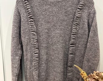 Knitted Grey Ladies Jumper with Frill . Colour, Winter Jumper. Girls, Woman, Lady. Grey. One size fits most - UK Dispatch