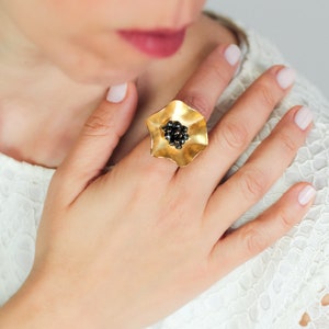 One-of-a-Kind Glamorous Flower Design 925 Sterling Silver Ring with Gold Plating image 1
