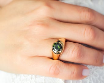 Glamorous Green Stone Gold Plated Ring - Special Design 925 Sterling Silver