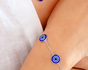 Handcrafted Cloisonne Enamel Evil Eye Bracelet in 925 Sterling Silver - One-of-a-Kind Design