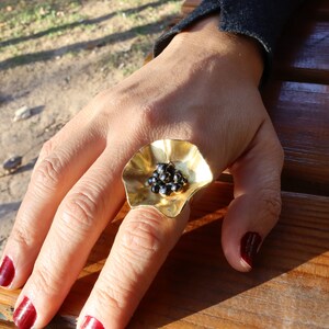 One-of-a-Kind Glamorous Flower Design 925 Sterling Silver Ring with Gold Plating image 5