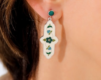 Handcrafted Cloisonné Enamel Earrings with Anatolian Floral Motif - Unique Design, 925 Sterling Silver