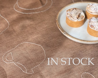 Embroidered linen tablecloth. Square tablecloth. Round table tablecloth