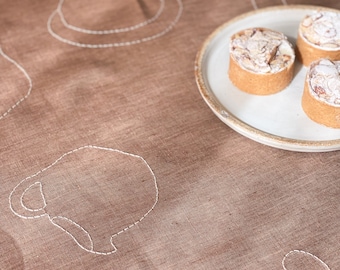 Embroidered linen tablecloth. Square tablecloth. Round table tablecloth