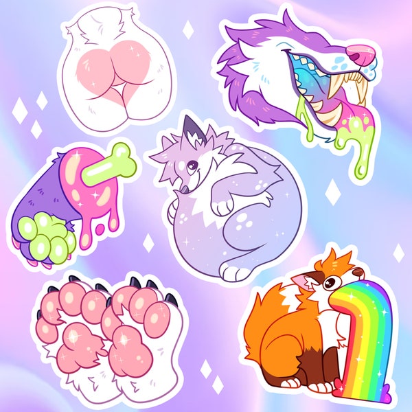 Holographic Furry Sticker Pack - 6 Stickers