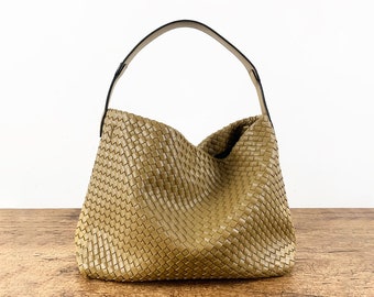 Bolso de cuero vegano, compras de bolsos tejidos, bolso de hombro de cuero, bolso hobo de cuero, regalo de Navidad para mamá