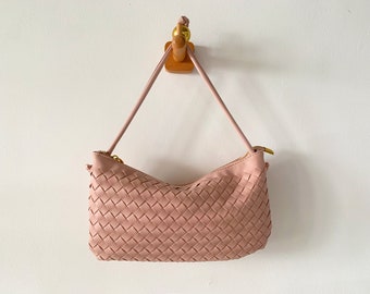 Bolso tejido de cuero para mujer, bolso de compras de fin de semana, bolso tejido a mano, bolso cuadrado pequeño de cuero, regalo del día de Vanlentine para esposa/novia